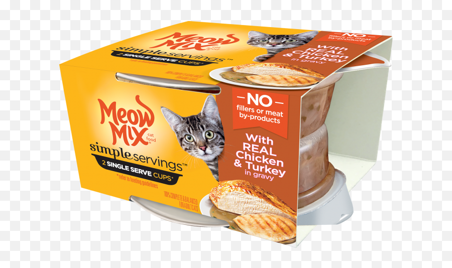 Meow Mix Simple Servings With Real Chicken And Turkey In Gravy 2 - 13 Oz Cups Meow Mix Emoji,Turkey Png