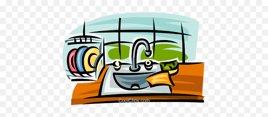 Kitchen Sink With Dishes Royalty Free - Geschirr Spülen Clipart Emoji,Sink Clipart