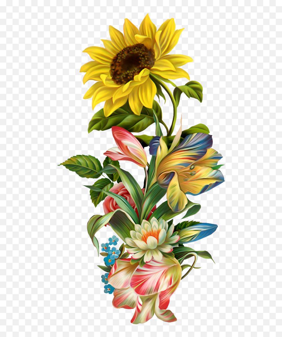 View Full Size Victorian Flowers Bunt Sunflower Art - Sunflower Clipart Painting Png Emoji,Sunflower Clipart