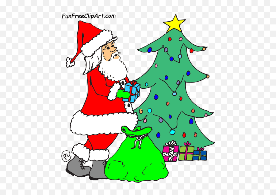 Santa Putting Presents Under Christmas Tree Clipart Free Emoji,Christmas Trees Clipart Free