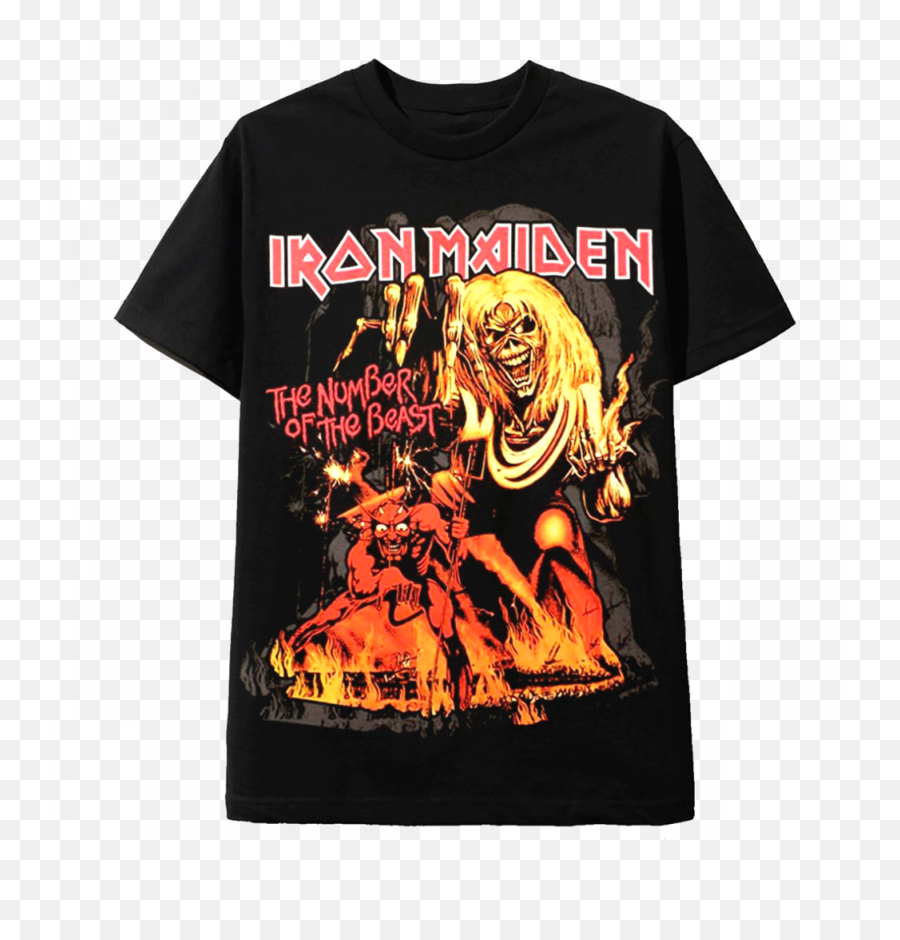 Black T Shirt Iron Maiden Number Of The Beast - Iron Maiden T Shirt Emoji,Iron Maiden Logo