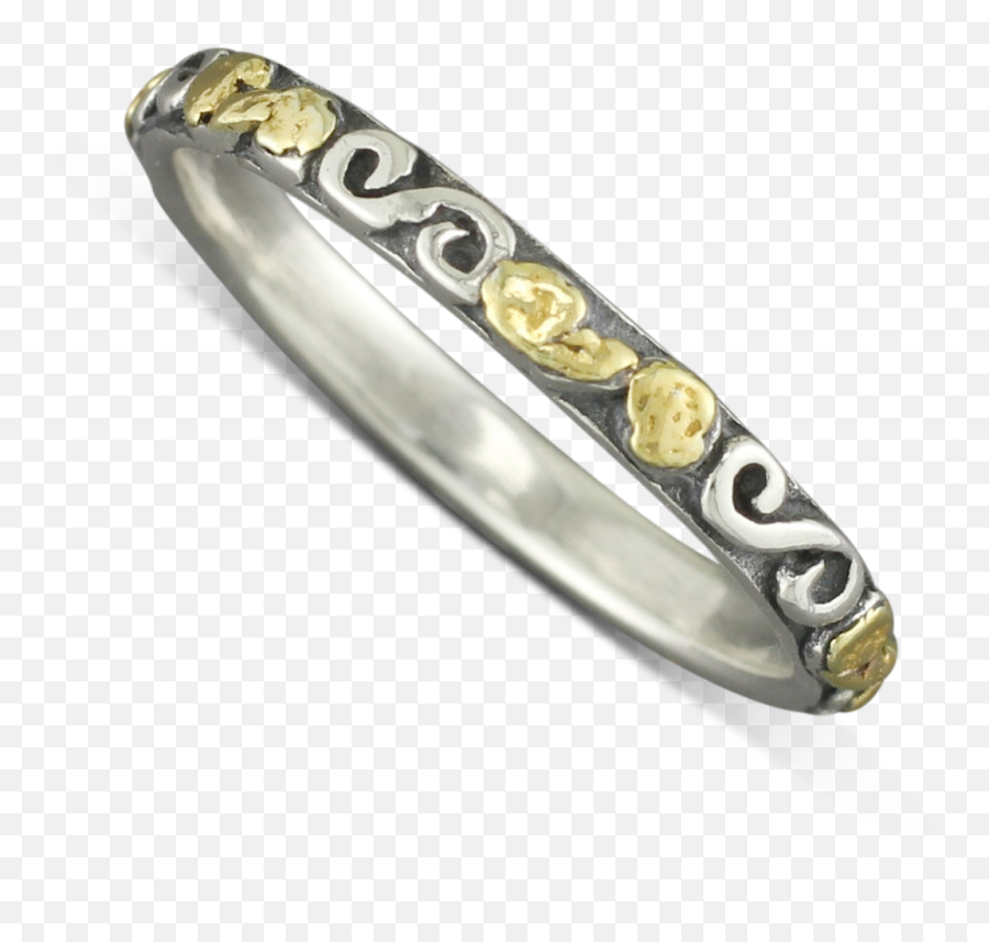 925 Sterling Silver Curve Pattern Ring With Gold Nugget Dots Size 625 Emoji,Gold Nugget Png