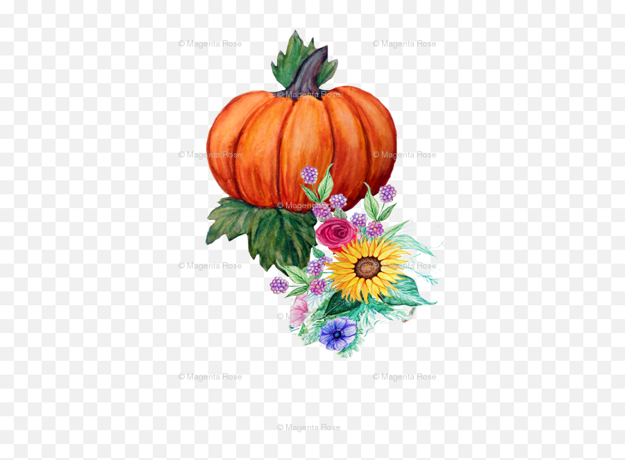 Download Pumpkins And Flowers Watercolor Fall Floral - Superfood Emoji,Pumkin Png