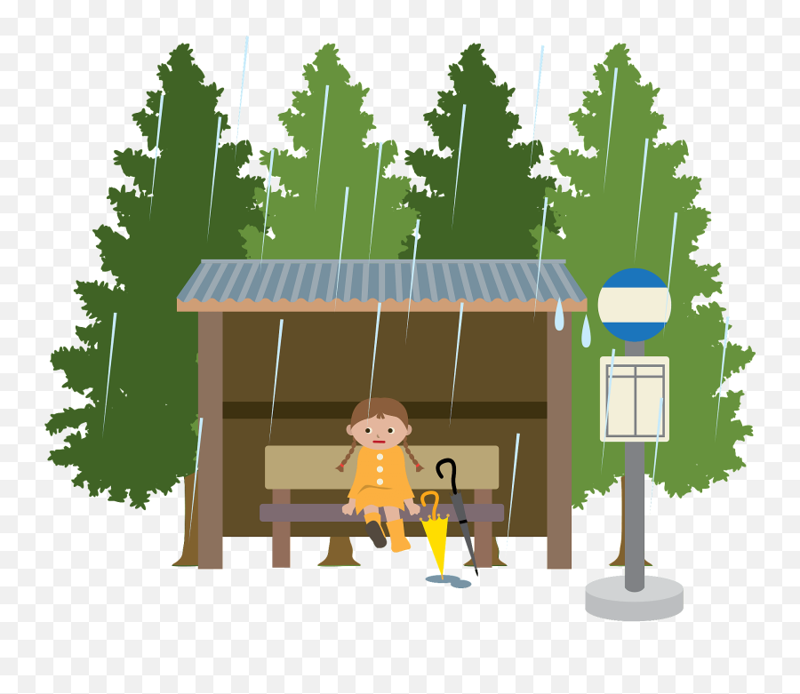 Bus Stop In The Rain Clipart - Girl Waiting In The Rain Clipart Emoji,Wait Clipart