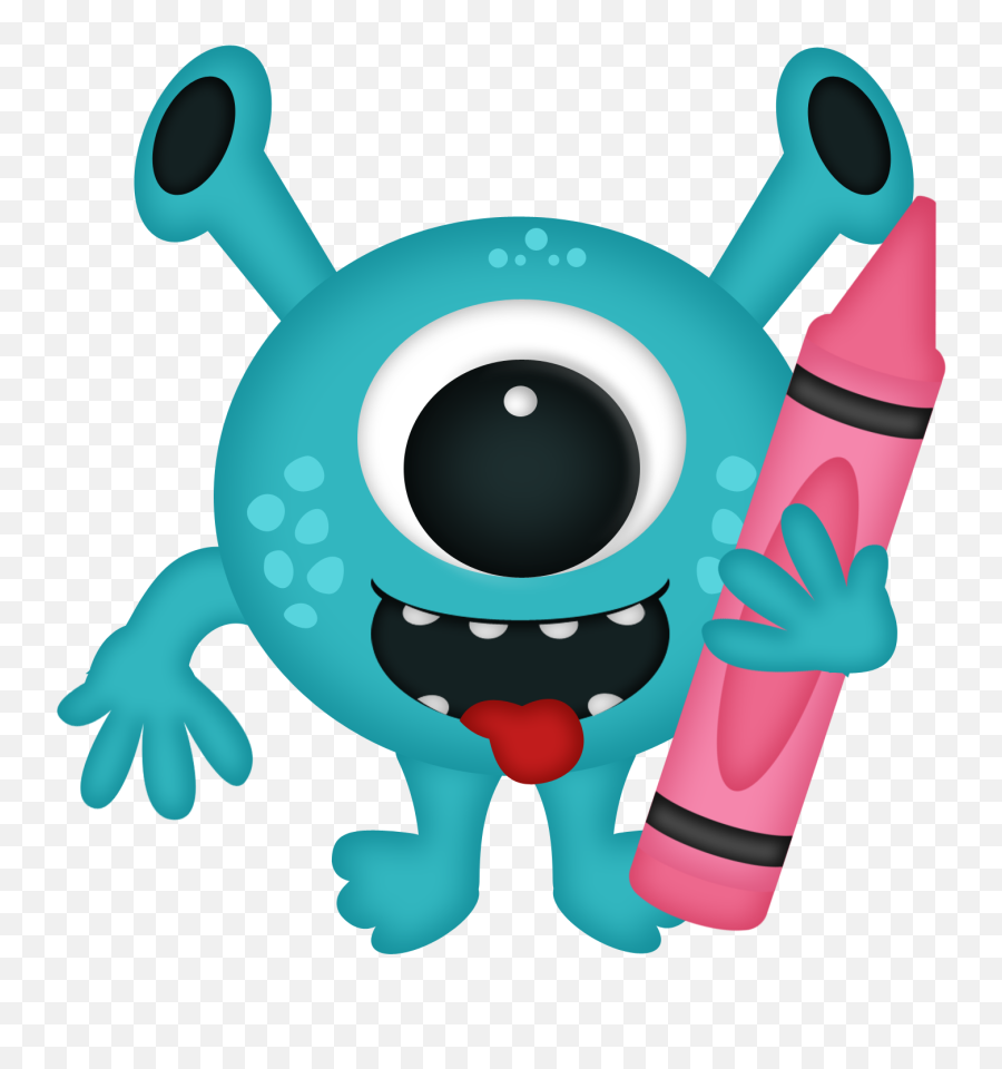 Monster Holding A Crayon Clip Art - Clip Art Transparent Emoji,Blue Crayon Clipart