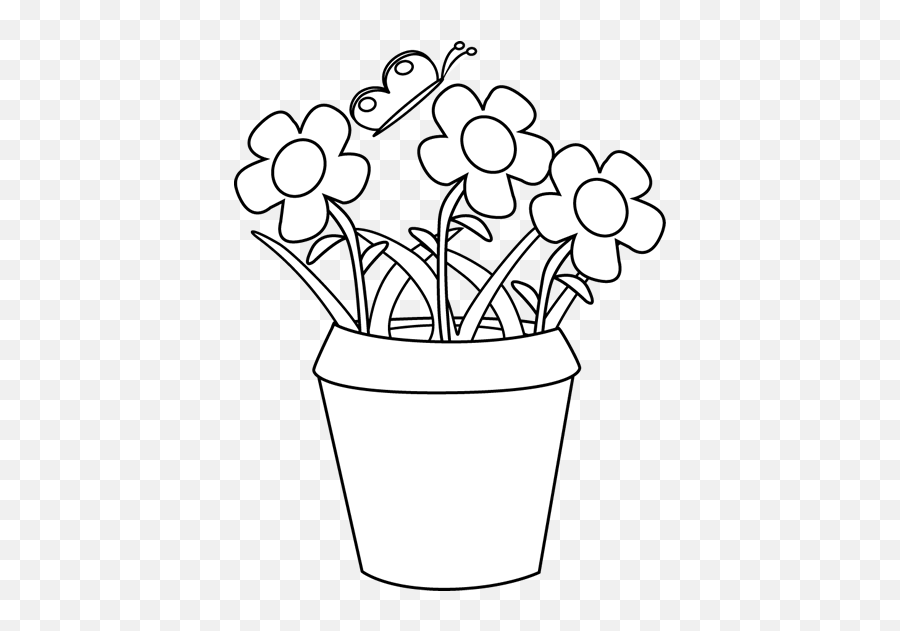 Black And White Gardening Flower Pot Clip Art - Black And Outline Flower Pot Clipart Black And White Emoji,Pot Clipart