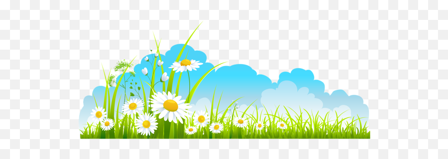 Spring Decor Sky Grass And Camomile Png Clipart Floral Emoji,Grass Background Png