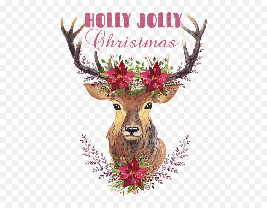 Holly Jolly Christmas Watercolor Deer Head Poinsettia Emoji,Poinsettia Transparent Background