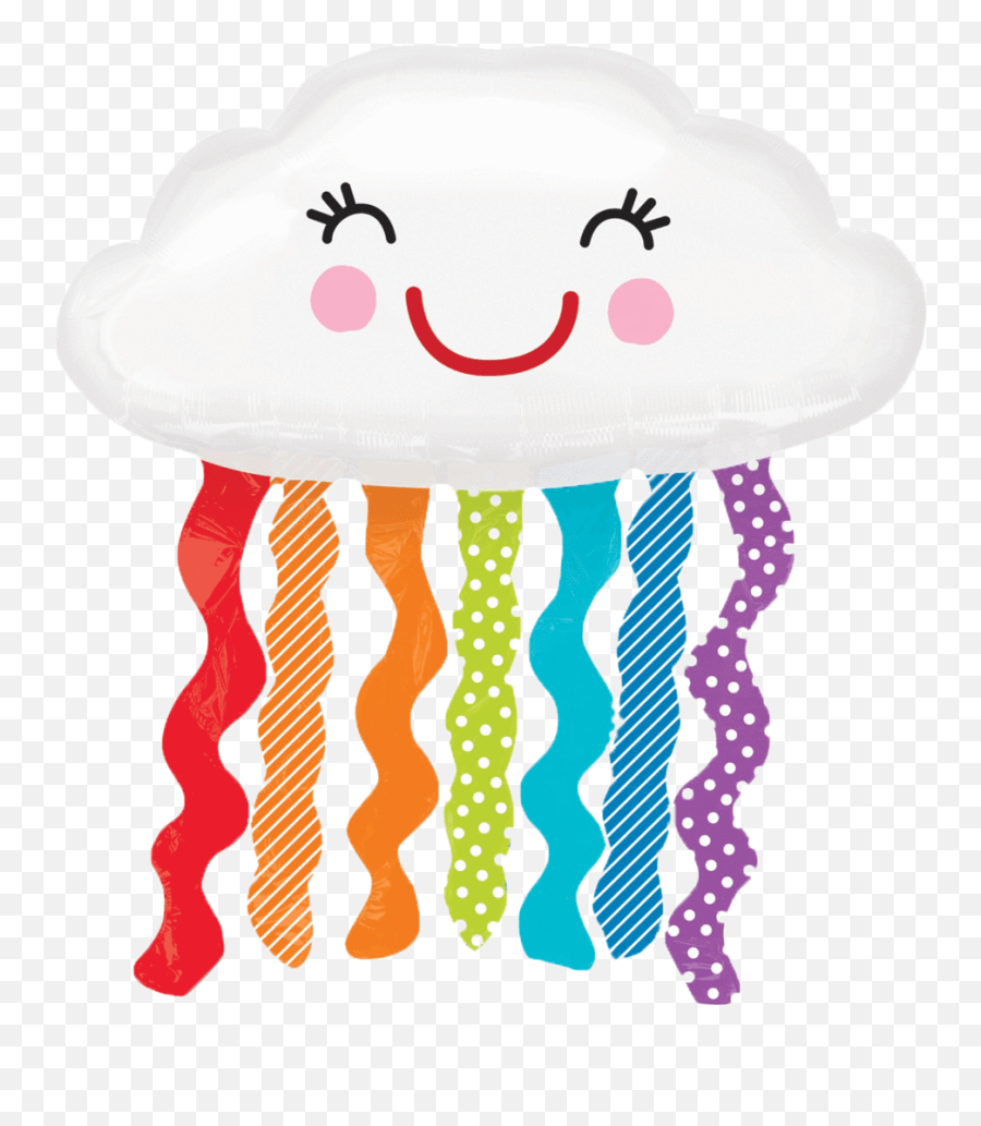 Happy Cloud Balloon With Rain Streamers - Cloud Happy Rainbow Transparent Emoji,Rain Cloud Clipart