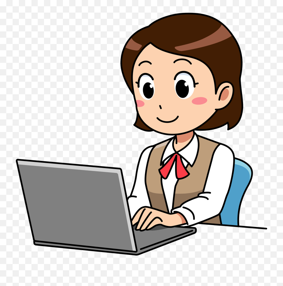 Office Lady Is Working On A Laptop Computer Clipart Free - Clipart Woman Computer Emoji,Computer Clipart