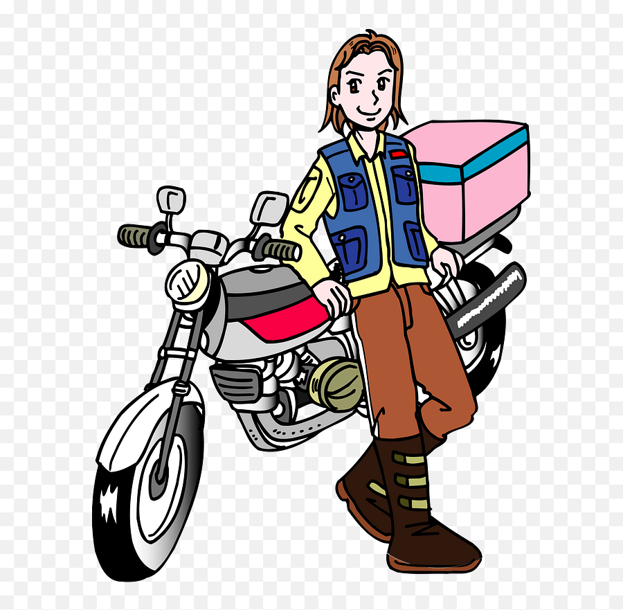 Courier Man Standing By His Motorcycle Clipart Free - Motorcycling Emoji,Motorcycle Clipart