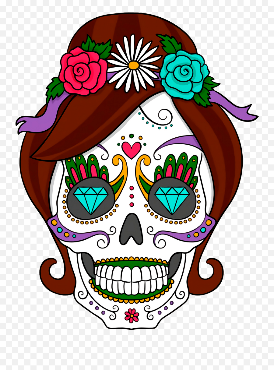 Female Sugar Skull Clipart - Calavera Emoji,Skull Clipart