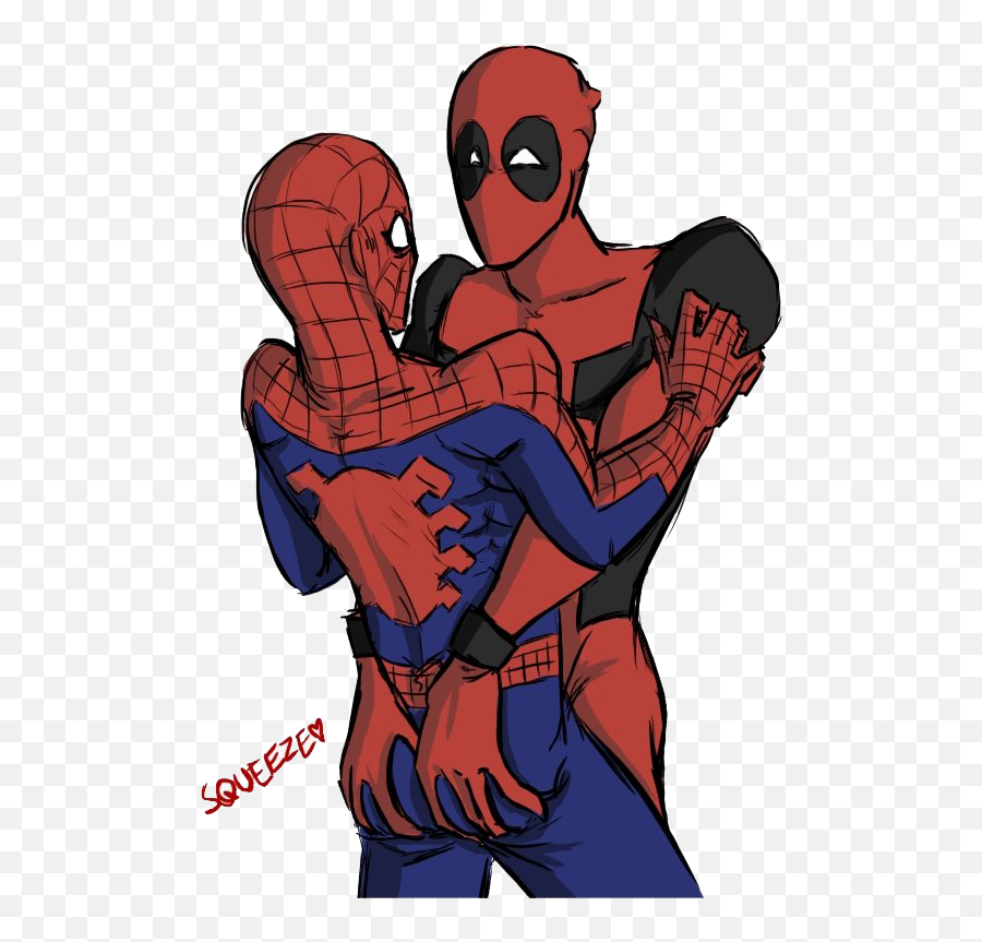 Deadpool Clipart Spiderman - Tom Holland Gay Fan Art Kiss Deadpool And Spiderman Emoji,Deadpool Clipart
