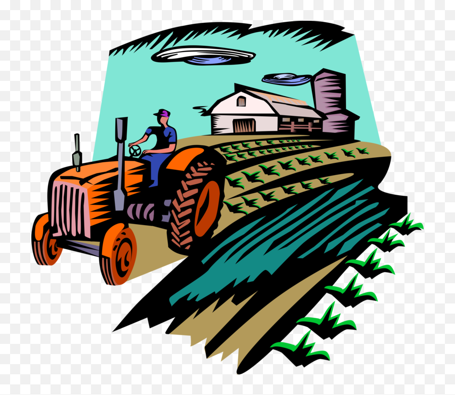Farmer With Tractor In Fields Vector Emoji,Farmer On Tractor Clipart