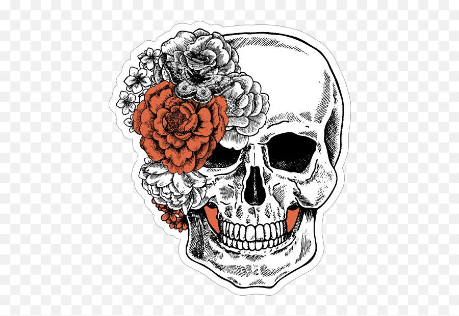 Skull With Side Bow Of Flowers Sticker - Skull Stickers With Flowers Emoji,Skull Emoji Png
