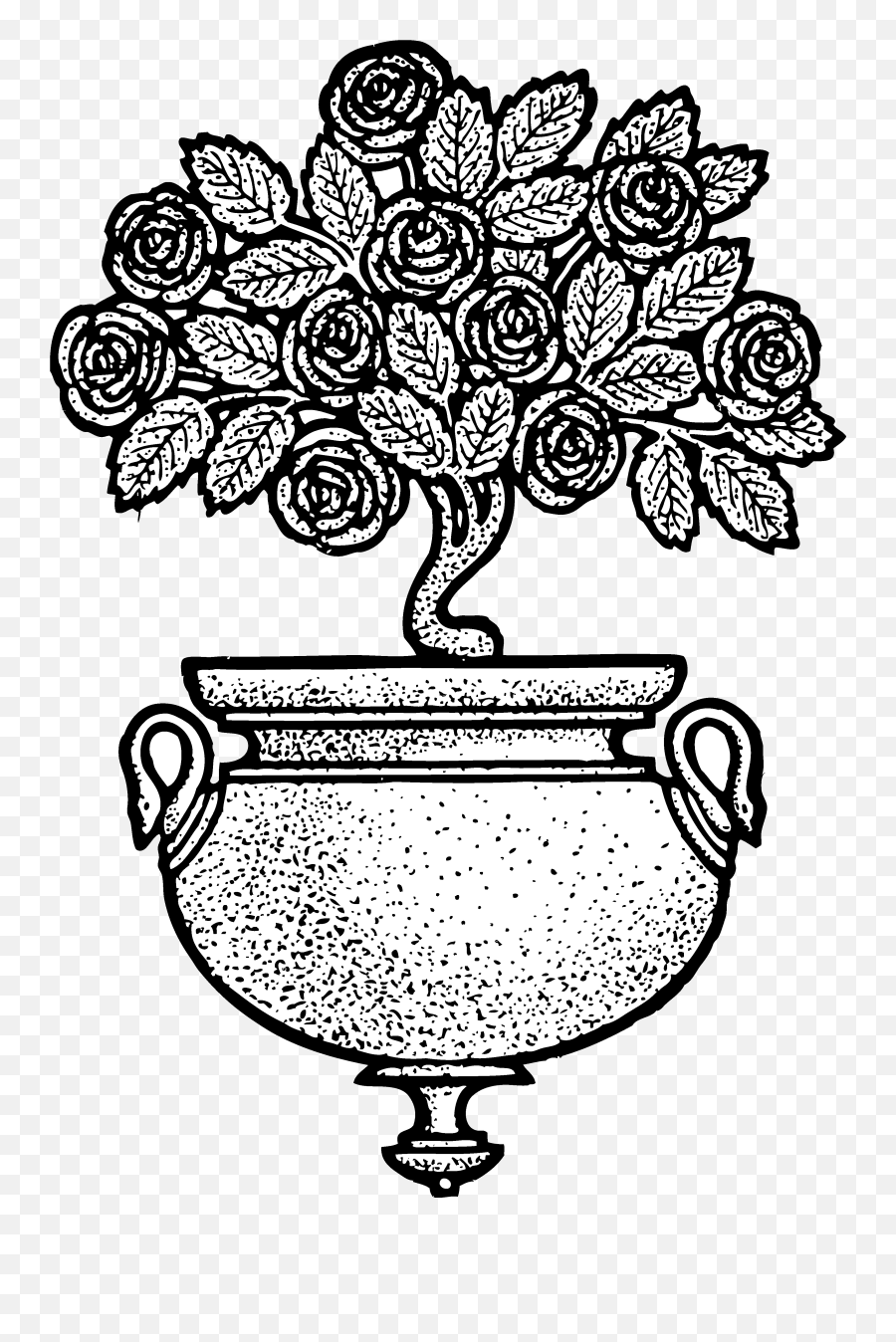 Download Vintage Flower Clipart Black And White - Rose Pot Plant Pot Clipart Black And White Png Emoji,Pot Clipart