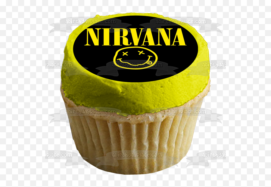 Nirvana Smiley Face Logo Edible Cake Topper Image Abpid26872 Emoji,Happy Face Logo