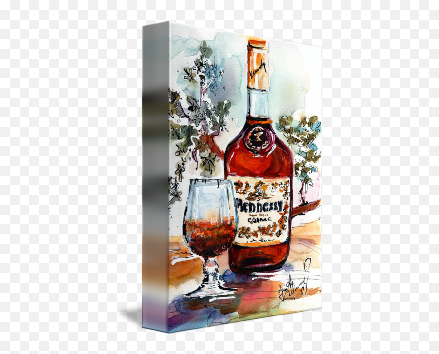 Hennessy Cognac Bottle With Glass By Ginette Callaway - Hennessy Painting Emoji,Hennessy Bottle Png
