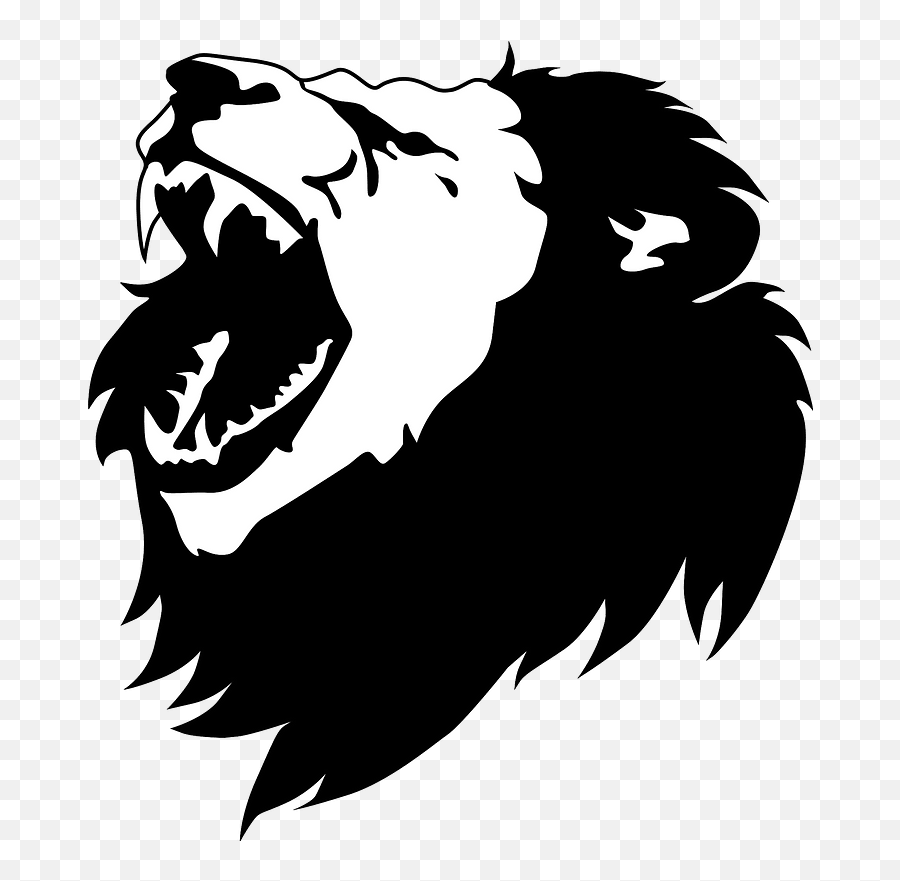 Growling Lion Face - Black And White Clipart Free Download Roaring Black Lion Png Emoji,Lion Clipart Black And White