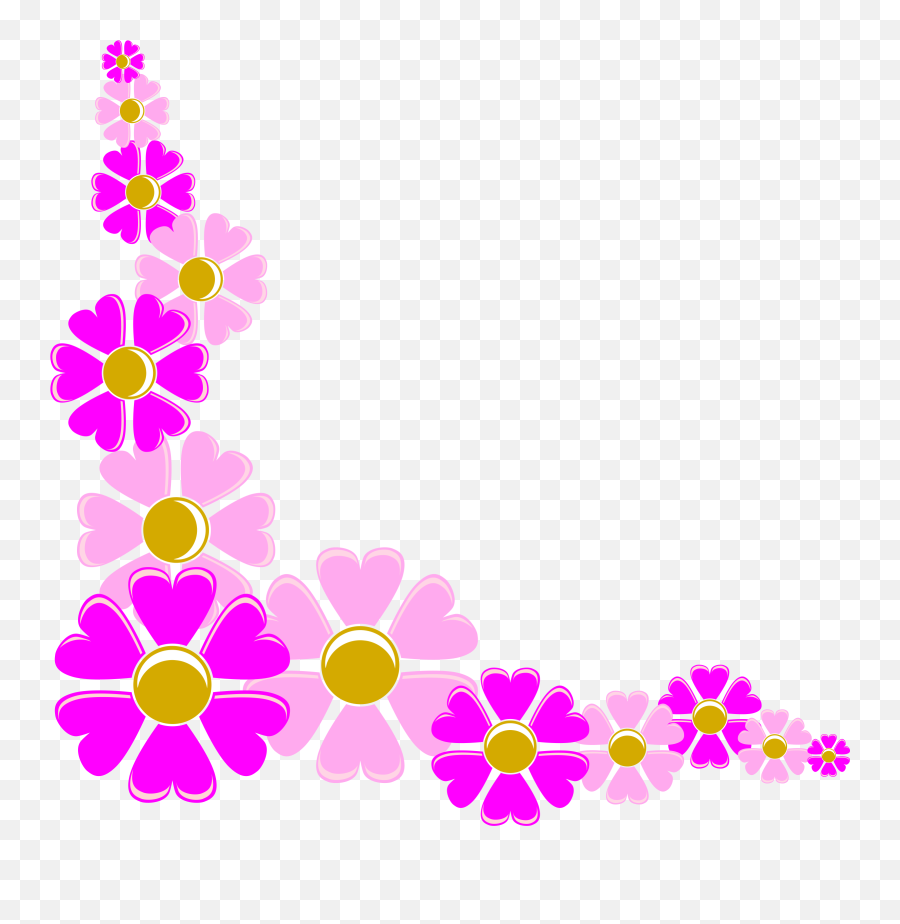 Pink Corner Flowers Border - Flower Corner Design Colour Emoji,Flower Bouquet Clipart
