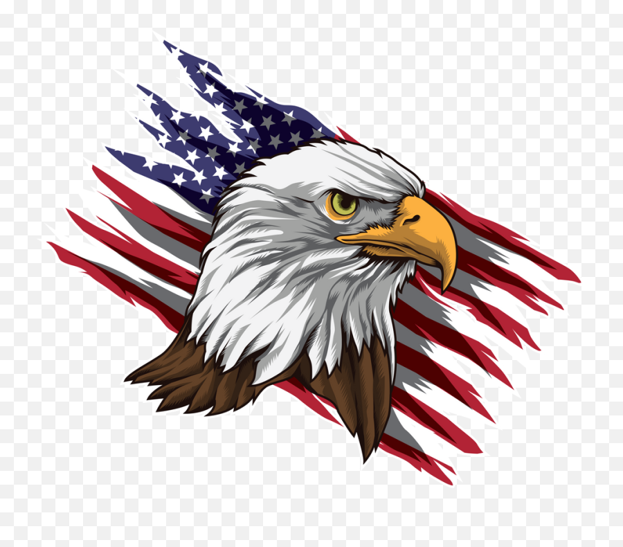 Patriotic Bald Eagle Head Stars And Stripes Flag Art Print - Patriotic Bald Eagle Drawing Emoji,Flag Clipart Black And White