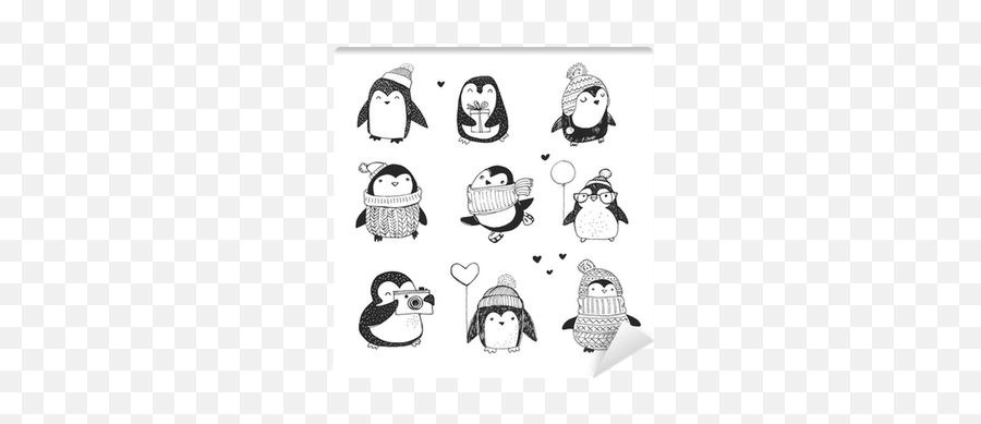 Cute Hand Drawn Penguins Set - Merry Christmas Greetings Wall Mural U2022 Pixers We Live To Change Cute Penguin Vector Black And White Emoji,Merry Christmas Clipart Black And White