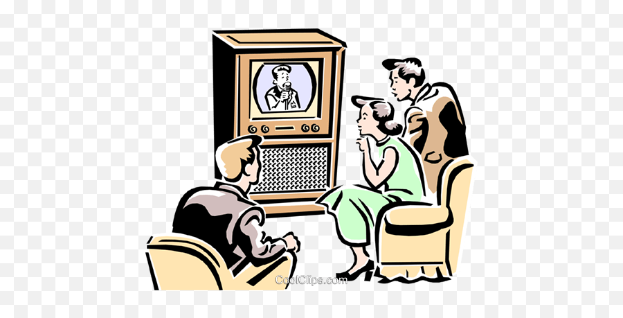 Family Watching Television Royalty Free Vector Clip Art - People Watching Tv Cartoon Png Emoji,Clipart Tvs