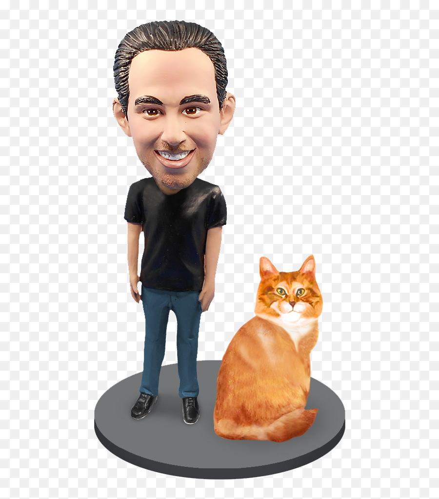 Custom Male With Custom Pet Cat Bobblehead - Orange Tabby Cat Emoji,Orange Cat Png