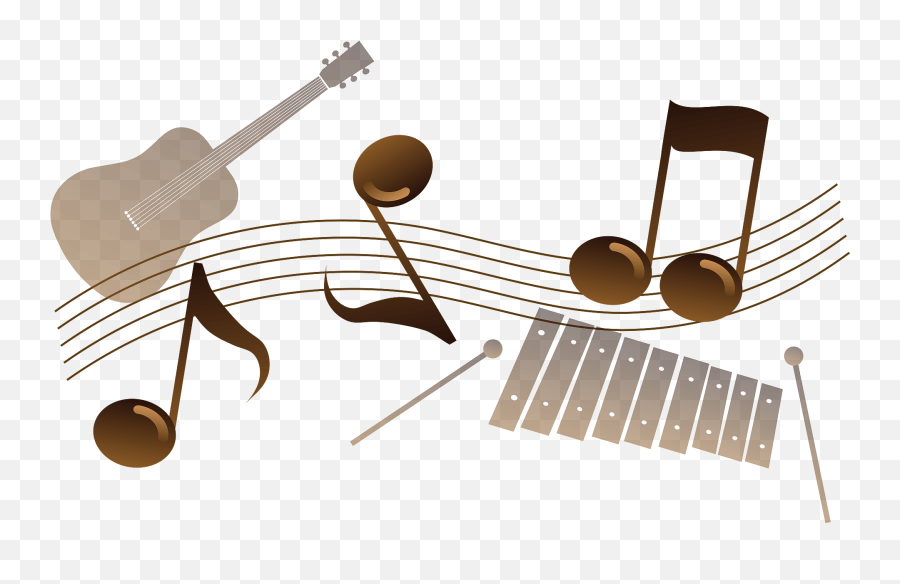 Musical Notes And Instruments In Brown Clipart Free - Hybrid Guitar Emoji,Xylophone Clipart