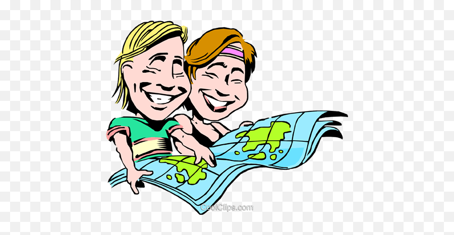 Cartoon Couple - Watching A Map Clipart Emoji,Vacation Clipart