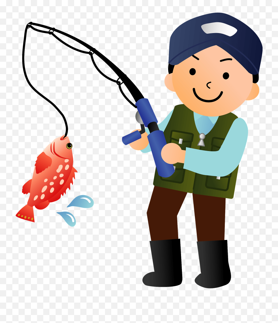 Man Fishing - Fishing Happy Man Clipart Emoji,Fish Clipart