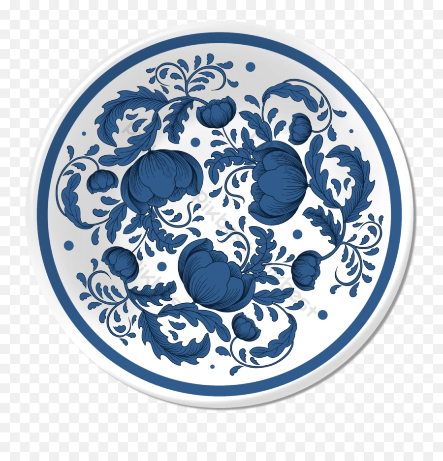 Chinese Style Blue And White Porcelain Peony Pattern Plate - Decorative Emoji,White Plate Png