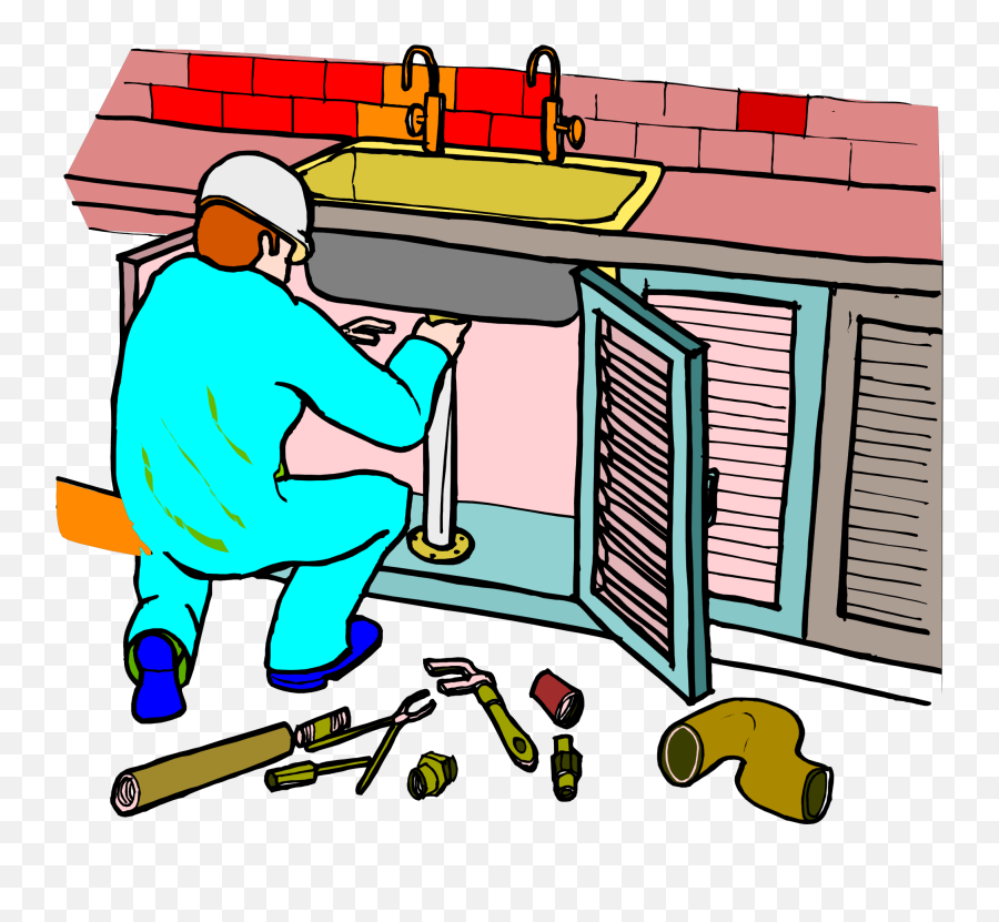 Plumber Fixing Kitchen Sink Picture - Clipart Images Of Plumber Emoji,Sink Clipart