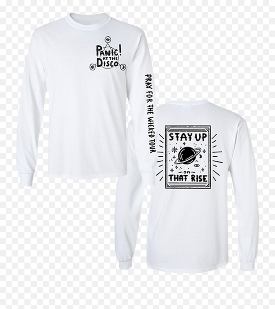 Tarot Long Sleeve Tee - Long Sleeve Full T Shirt Front N Back White Emoji,Panic! At The Disco Logo