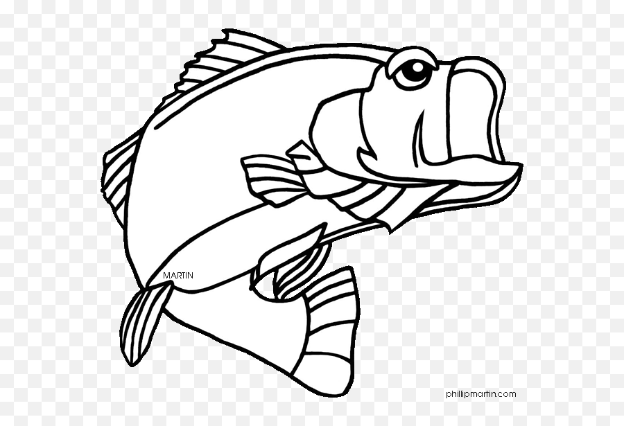 Fish Clipart Black And White - Bass Fish Clipart Black And White Emoji,Fish Clipart