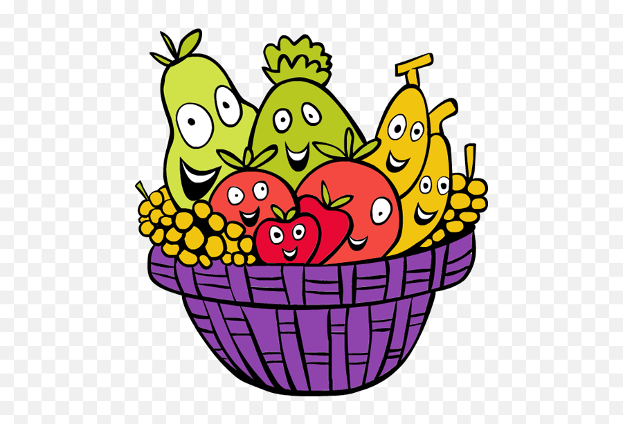 Clipart - Cartoon Clipart Fruit Basket Emoji,Basket Clipart