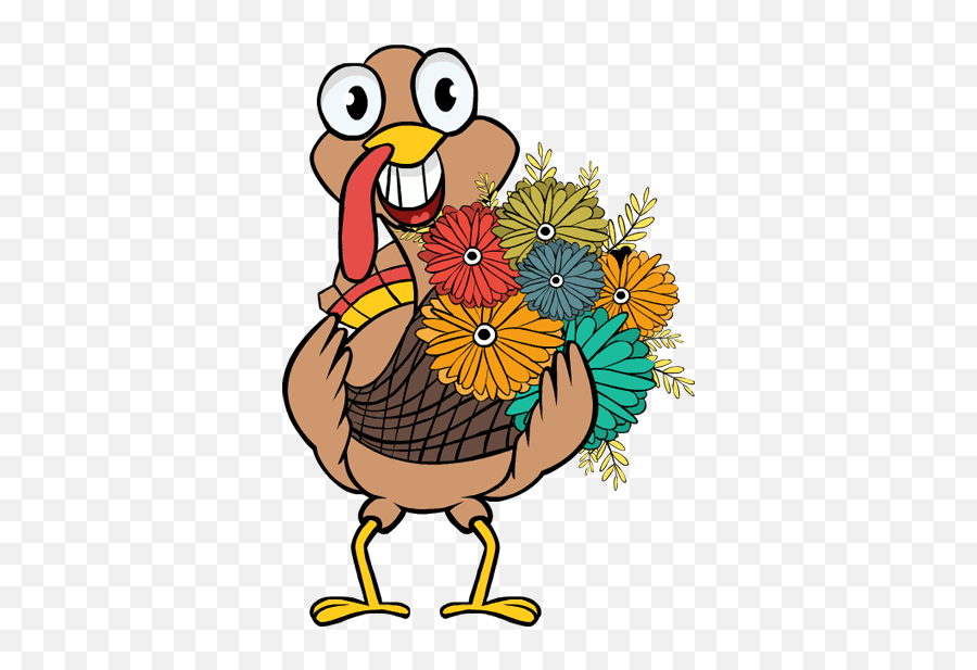 Clip Art Thanksgiving Turkey Flowers Basket 100082 - Turkey Emoji,Cute Happy Thanksgiving Turkey Clipart