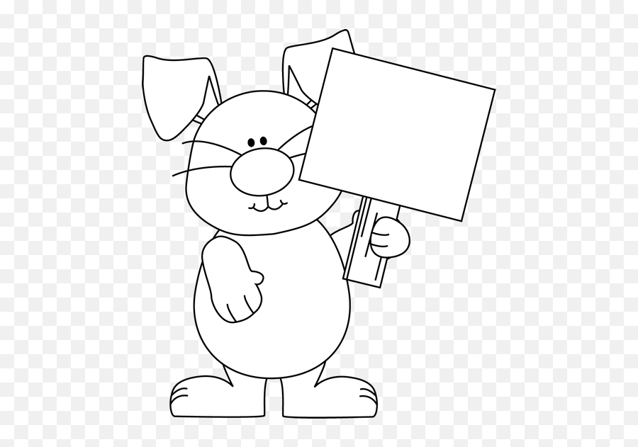 Rabbit Black And White Bunny Black And White Clipart 7 - Bunny With Sign Clipart Black And White Emoji,Bunny Clipart