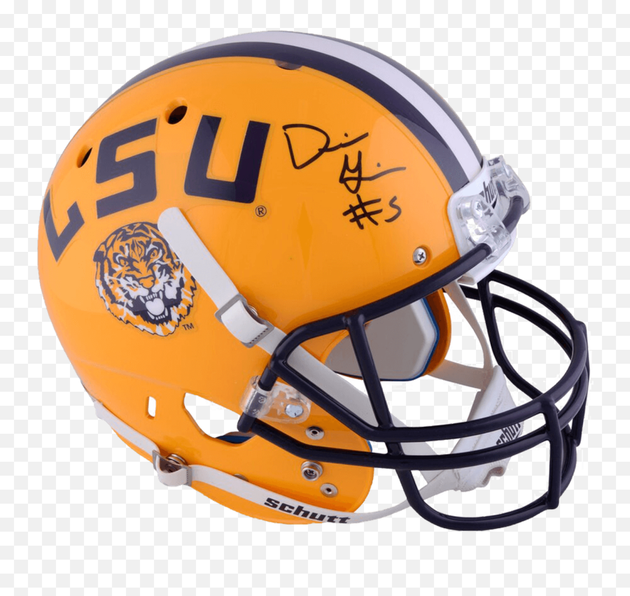 Derrius Guice Autographed Lsu Tigers Gold Full Size Replica Football Helmet - Revolution Helmets Emoji,Lsu Football Logo