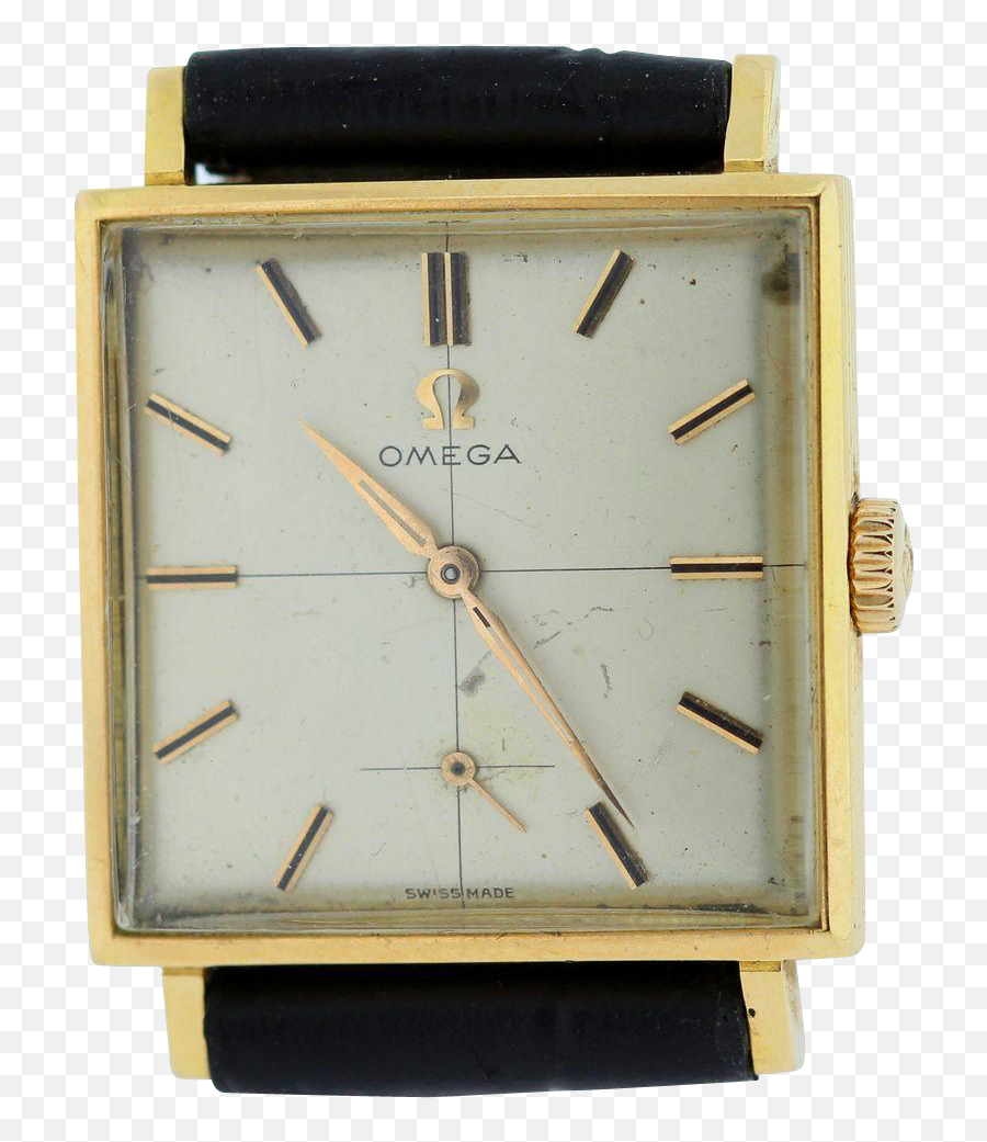 18k Gold Square Shaped Omega Wrist Watch Black And Gold Emoji,Gold Square Png