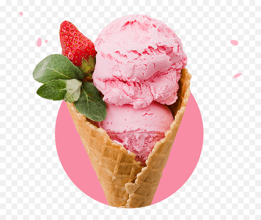 Ice Cream Cone With Pink Circle And A Transparent Background - Ice Cream Advertise Posters Emoji,Strawberry Transparent Background