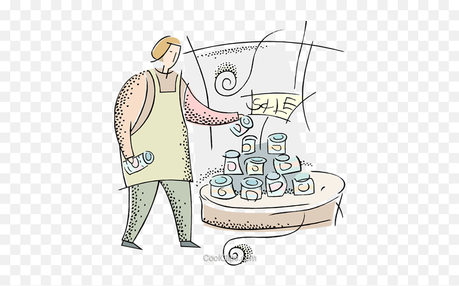 Clerk Making A Display Of Canned Goods Royalty Free Vector - Standing Around Emoji,Canned Food Clipart