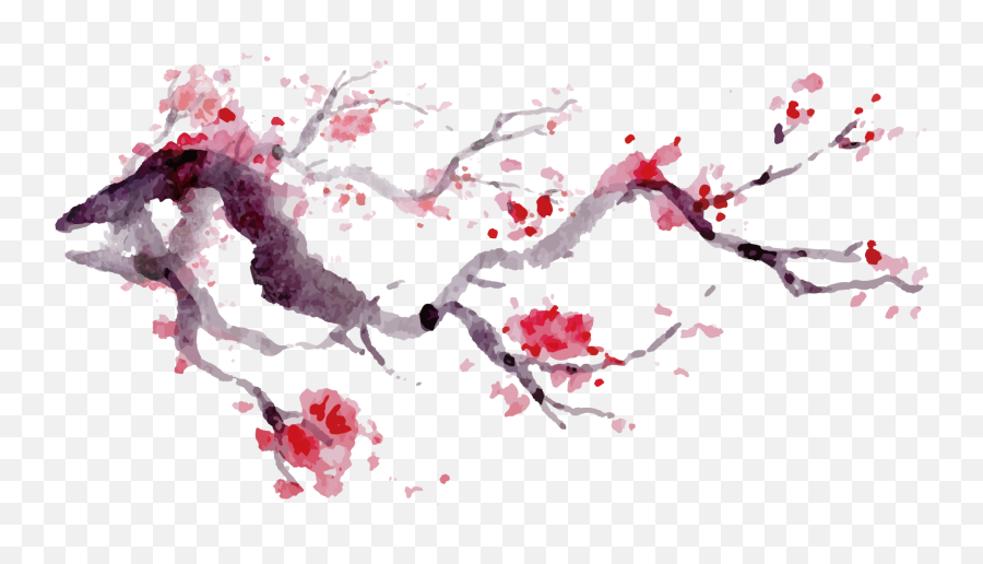 Vector Ink Japanese Cherry Blossoms Png - Background Png Watercolor Cherry Blossom Hd Emoji,Cherry Blossom Png