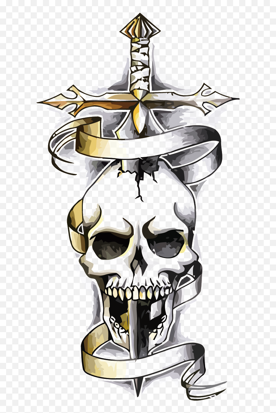 Download Tattoo Skeleton Skull Dragon - Dagger In Skull Emoji,Human Clipart