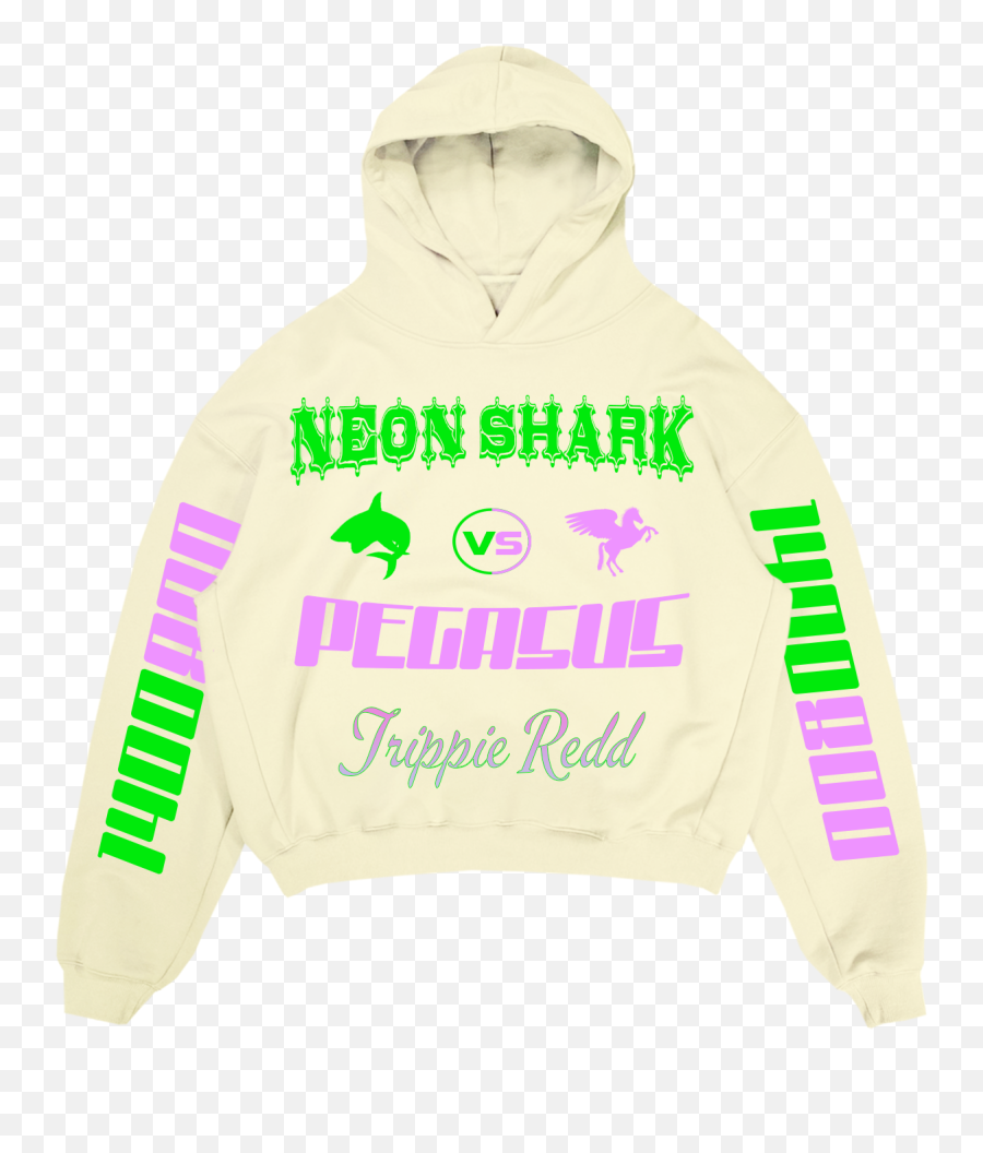 Neon Shark Vs Pegasus Hoodie Beige - Trippie Redd Official Store Emoji,Trippie Redd Logo