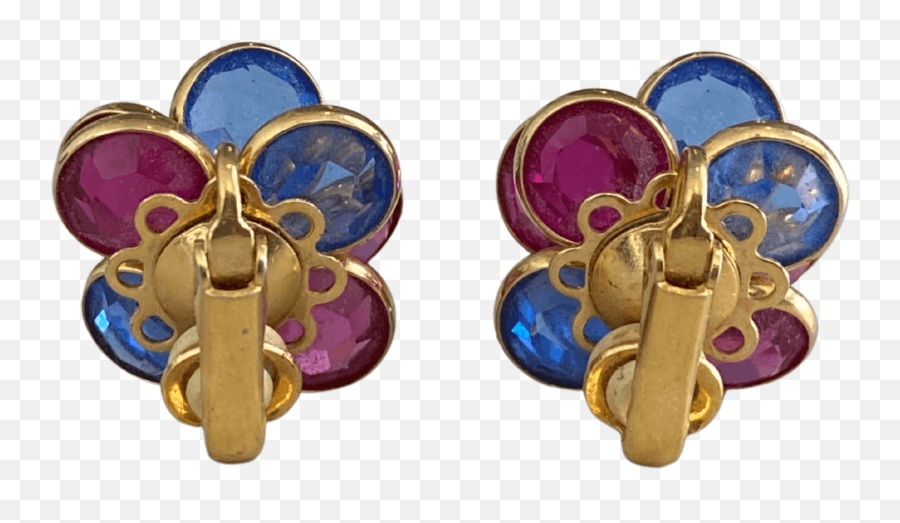 Flower Multicolor Rhinestone Earrings With Gold Trim Emoji,Gold Trim Png