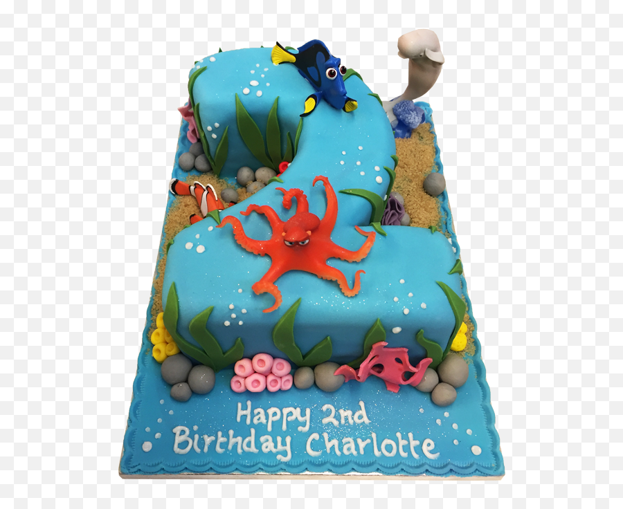 Happy 1st Birthday Cake - Finding Dory Number Cake Png First Birthday Finding Dory Shirt Emoji,Birthday Cake Png