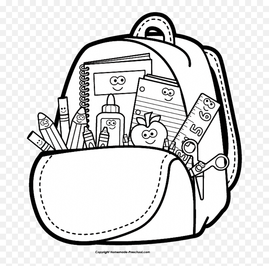 School Coloring Pages - Draw An Open Backpack Emoji,School Supplies Clipart