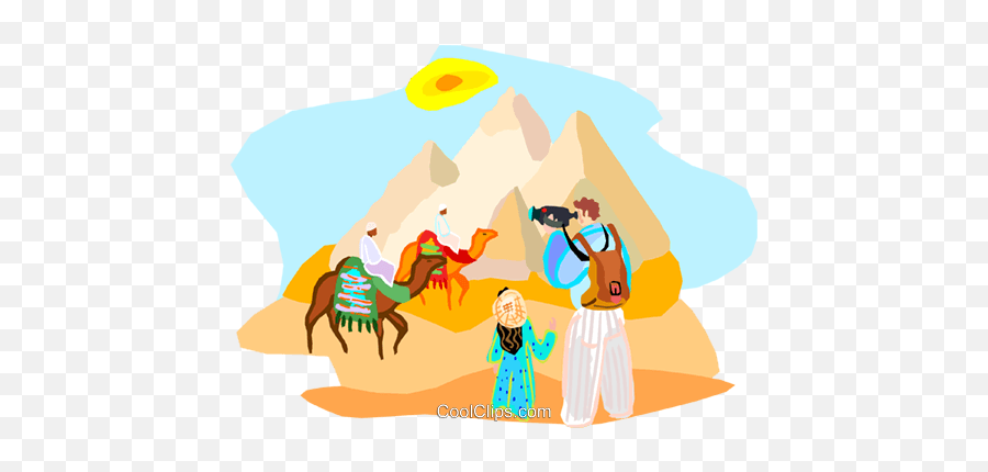 Tourists In Egypt By The Pyramids Royalty Free Vector Clip - Tourism In Egypt Vector Emoji,Pyramids Clipart