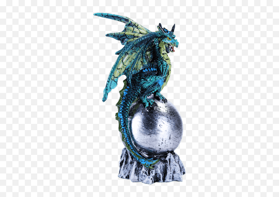 Download Blue Dragon On Silver Orb Statue - Perched Dragon Emoji,Blue Dragon Png